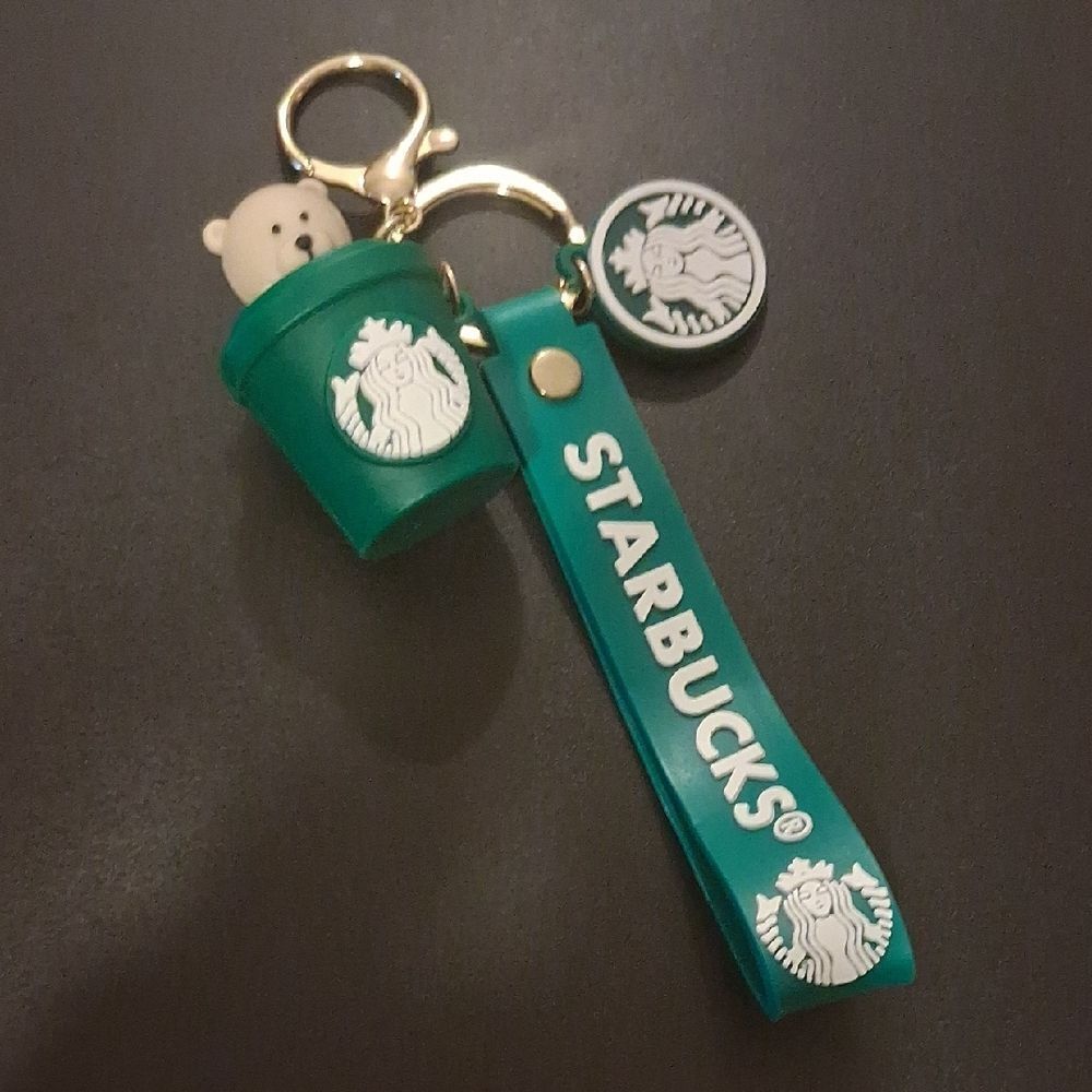 Starbucks Green Logo Strap Keychain with Bear Cup And  Charm New